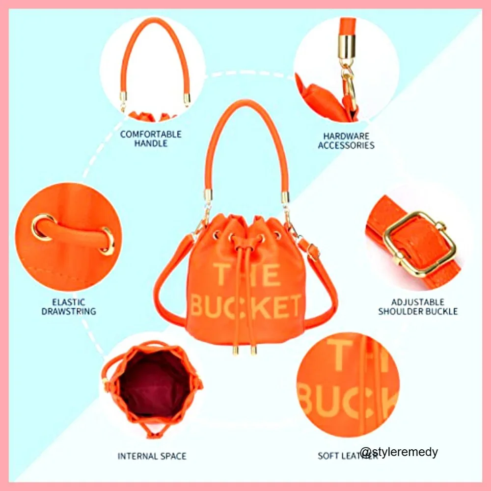 Mini Leather Bucket Bag Drawstring Purse Crossbody Hobo Handbag